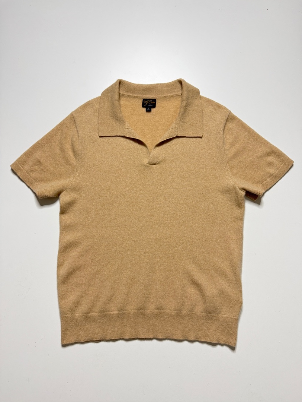 J. Crew Cashmere Buttonless Short Sleeve Polo Shirt Mens Large Tan Beige